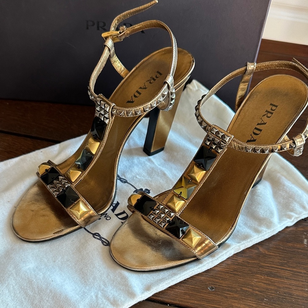 Prada Metallic Gold and Black Heels